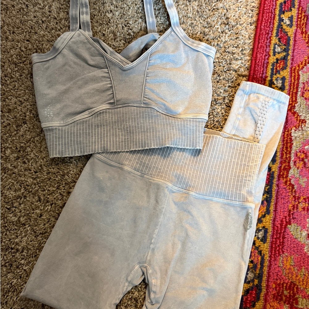 FP Movement by Free People Good Karma Grey Gray Leggings and Top Set Ice Grey